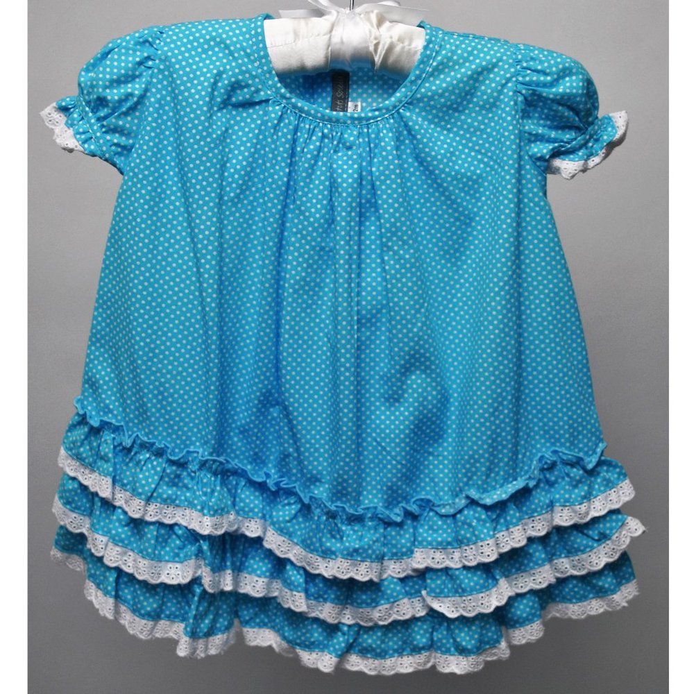 Le Petits Soleils Turquiose Blue and White Polka Dot Dress Girls Size 12 Months